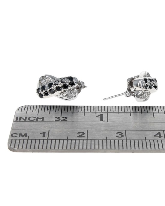 Black and White Diamond X Crossover Earrings in White Gold